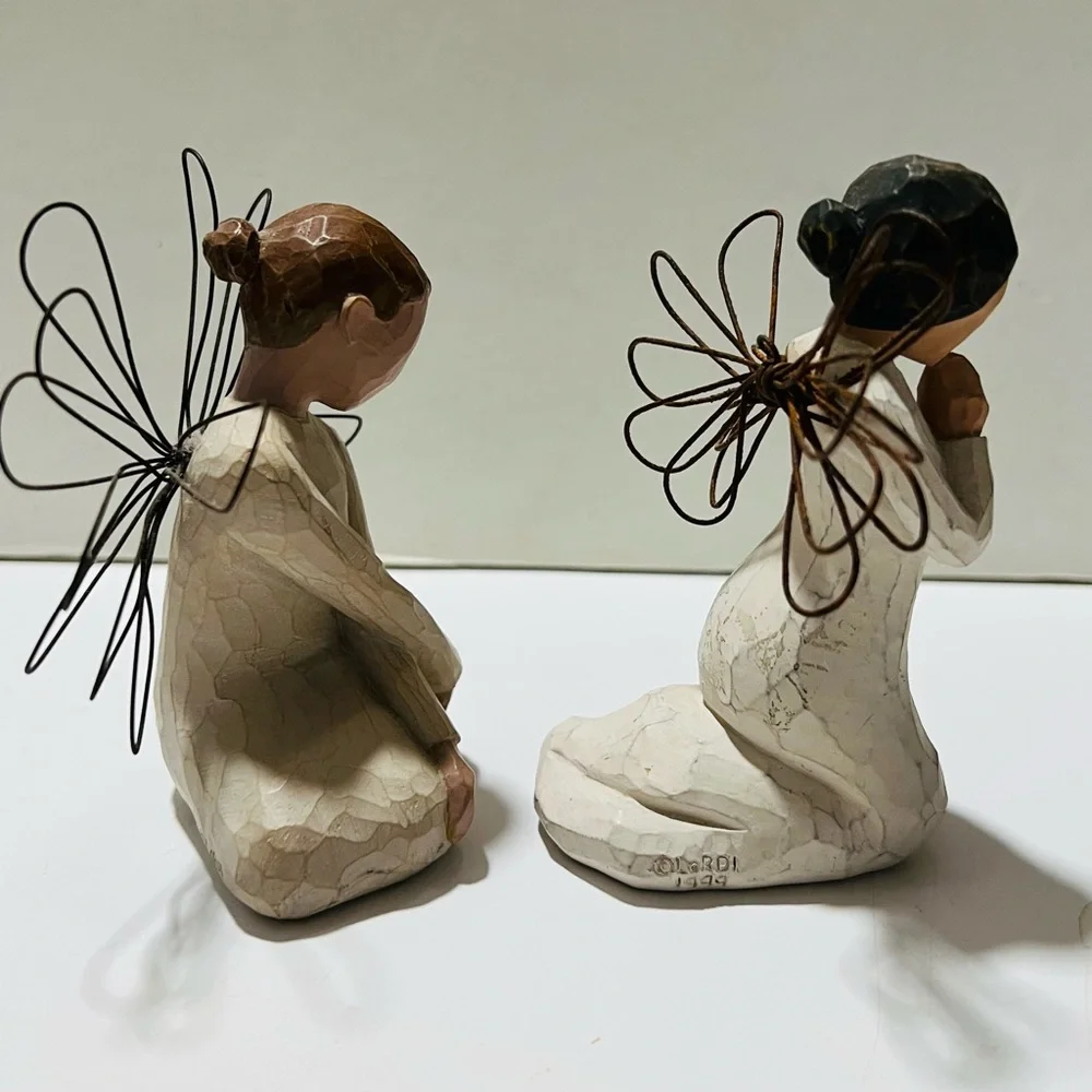 Willow Tree Figurines (2) Angels of Prayers 1999 and 2002 Metal Wings